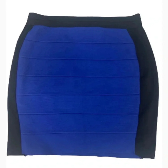 INC INTERNATIONAL CONCEPT BLUE BLACK MINI SKIRT RIBBED STRETCH SIZE LARGE - Picture 1 of 7